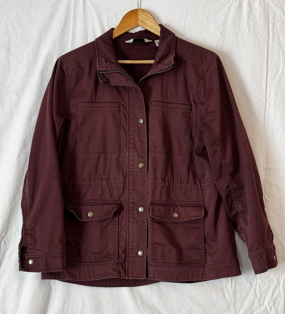 LL Bean Classic Utility Jacket Womens M Petite Brown Barn Chore Coat Full Zip
